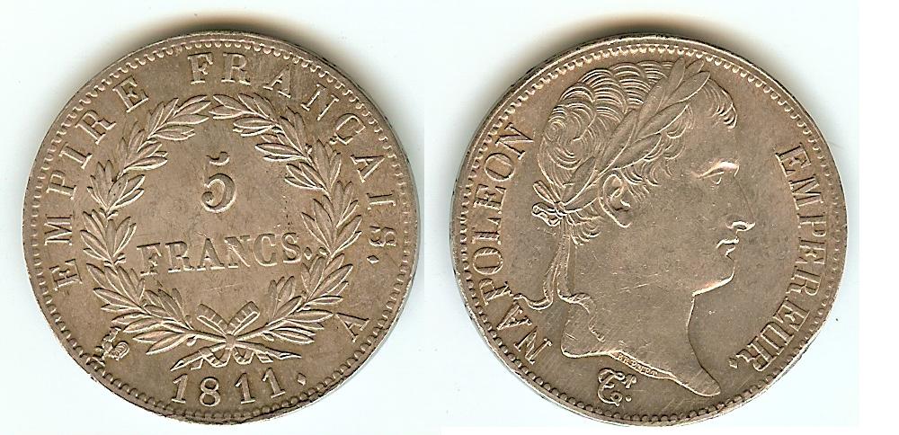 5 francs Napoléon Empereur, Empire français 1811A Paris SUP+